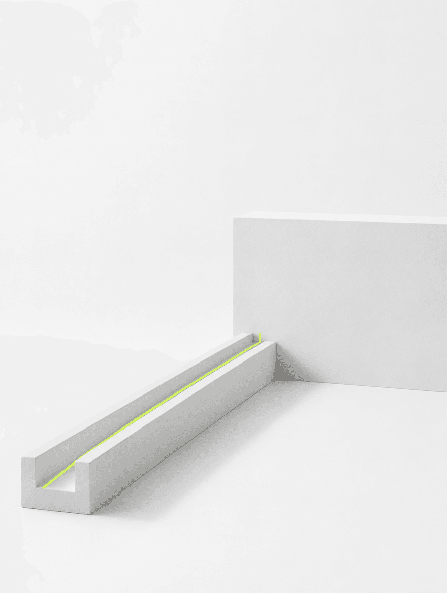 A lime line running into a channel that ends against a blank wall